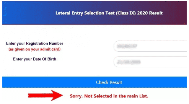 Navodaya result class 9 window 