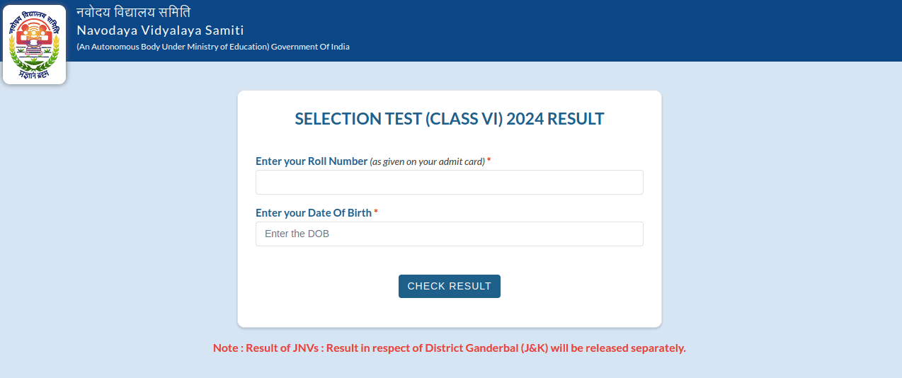 Sample Image of Navodaya Result Class 6 Window